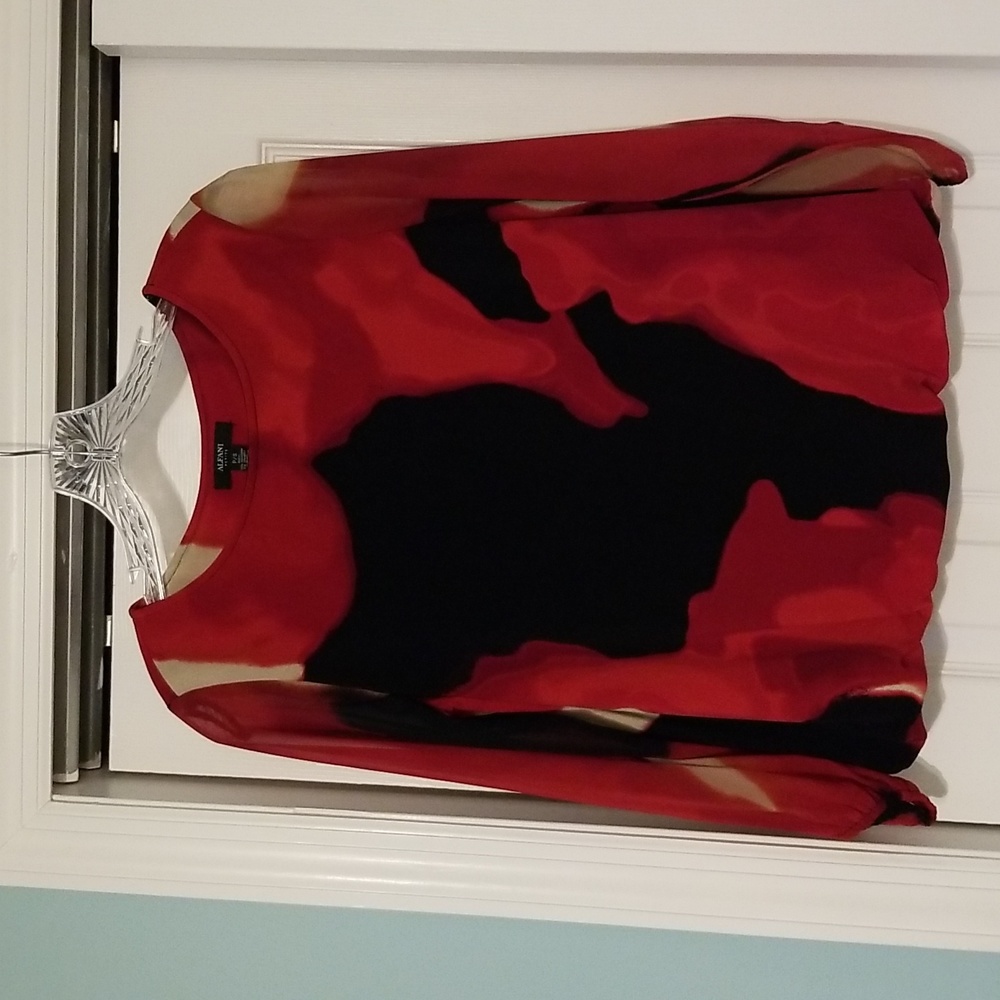 ALFANI top, size P/S, red, black & tan